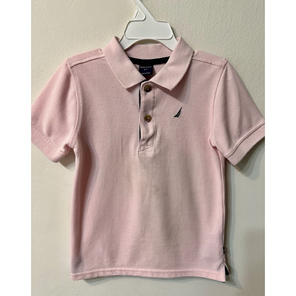 Nautica Toddler Boy Pink Short Sleeve Pique Polo Shirt Size 4T Embroidered Logo